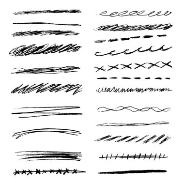 İşaretleyici Fırça Biçiminde Altı Çizili Vuruşlar El Yapımı Koleksiyon Kümesi Çeşitli Şekiller