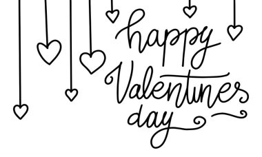 Mutlu Sevgililer Günü tipografi posteri kalp el yazısı kaligrafi metin, arka planda izole. Vektör İllüstrasyonu - Vektör