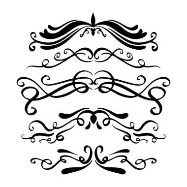 Handdrawn girdaplar ve eğriler koleksiyonu. Düğün kartları için süs eşyaları tasarım elemanı, davetiyeler, tarih kartları, restoran için el ilanları kaydetmek