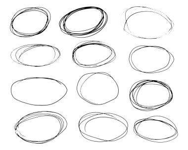 Siyah el çizilmiş daire çizgi kroki seti Doodle seti. İleti notu işareti tasarım öğesi için vektör dairesel karalama Doodle yuvarlak daireler. Kalem veya kalem vurgulayıcı elipsler şekiller