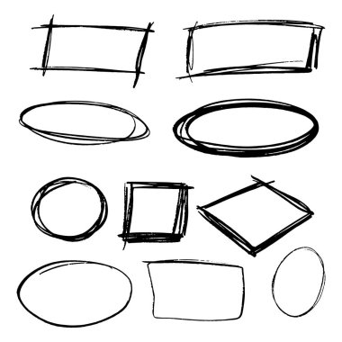 Siyah el çizilmiş daire çizgi kroki seti Doodle seti. Mesaj notu işareti tasarım elemanı için vektör dairesel karalama Doodle yuvarlak daireler