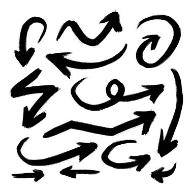 Grunge kroki el yapımı suluboya Doodle vektör okları gösteren resim koleksiyonu ayarla 