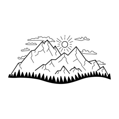 Bir dağ zirvesinde el çizilmiş görüntü, oyma tarzı-vektör Illustration EPS 