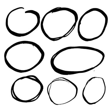 Siyah el çizilmiş daire çizgi kroki seti Doodle seti. Mesaj notu işareti tasarım elemanı için vektör dairesel karalama Doodle yuvarlak daireler