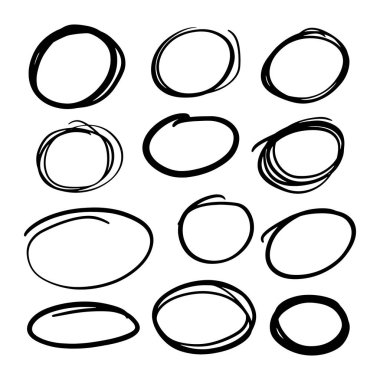 Siyah el çizilmiş daire çizgi kroki seti Doodle seti. Mesaj notu işareti tasarım elemanı için vektör dairesel karalama Doodle yuvarlak daireler