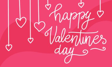 Mutlu Sevgililer Günü tipografi posteri kalp el yazısı kaligrafi metin, arka planda izole. Vektör İllüstrasyonu - Vektör