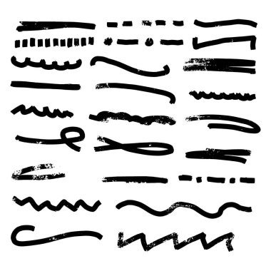 İşaretleyici Fırça Biçiminde Altı Çizili Vuruşlar El Yapımı Koleksiyon Kümesi Çeşitli Şekiller