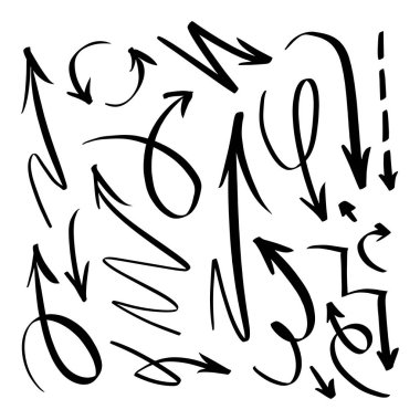 Vektör okları fırçalar ve işaretçileri olan yapılan Doodle tarzı handdrawn kümesi