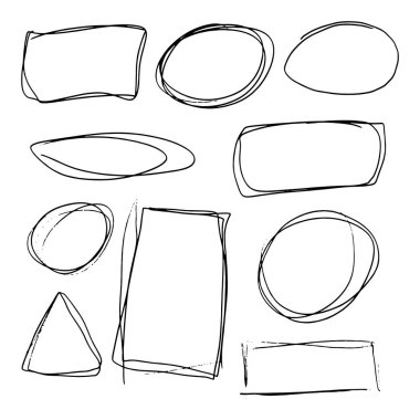 Siyah el çizilmiş daire çizgi kroki seti Doodle seti. Mesaj notu işareti tasarım elemanı için vektör dairesel karalama Doodle yuvarlak daireler