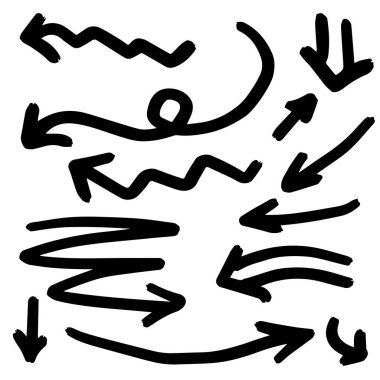 Vektör okları fırçalar ve işaretçileri olan yapılan Doodle tarzı handdrawn kümesi