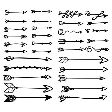 Vektör okları fırçalar ve işaretçileri olan yapılan Doodle tarzı handdrawn kümesi