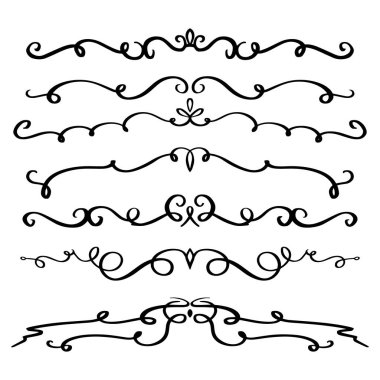 Handdrawn girdaplar ve eğriler koleksiyonu. Düğün kartları için süs eşyaları tasarım elemanı, davetiyeler, tarih kartları, restoran için el ilanları kaydetmek