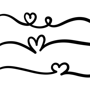 Çizgi ile çizilmiş ve arka planda izole kalpleri kümesi. Tebrik kartları, posterler veya diğer öğeler için kullanılabilir. Vektör İllüstrasyonu 