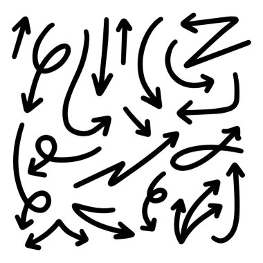 Vektör okları fırçalar ve işaretçileri olan yapılan Doodle tarzı handdrawn kümesi