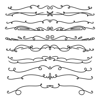 Handdrawn girdaplar ve eğriler koleksiyonu. Düğün kartları için süs eşyaları tasarım elemanı, davetiyeler, tarih kartları, restoran için el ilanları kaydetmek