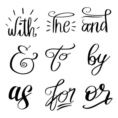 Beyaz arka planda izole el lettered işaretleri ve sloganların koleksiyonu. Düğün davetiyeleri için büyük vektör tasarım seti, tarih kartları ve tasarım diğer sabit türü kaydetmek