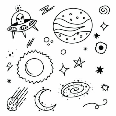 Sevimli uzay illüstrasyonları vektör 