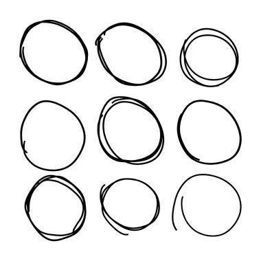 Siyah el çizilmiş daire çizgi kroki seti Doodle seti. Mesaj notu işareti tasarım elemanı için vektör dairesel karalama Doodle yuvarlak daireler