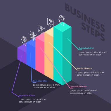 Yanında adımlar ve açıklama içeren İnfografik öğeler 