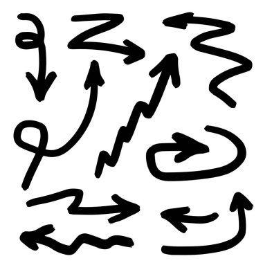 Vektör okları fırçalar ve işaretçileri olan yapılan Doodle tarzı handdrawn kümesi