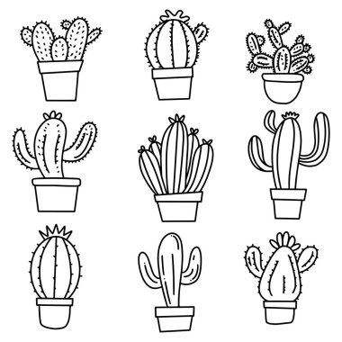 Çizilmiş Cactus Collection set sevimli çiçek Meksika