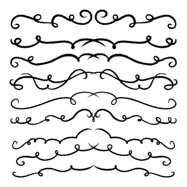 Handdrawn girdaplar ve eğriler koleksiyonu. Düğün kartları için süs eşyaları tasarım elemanı, davetiyeler, tarih kartları, restoran için el ilanları kaydetmek 