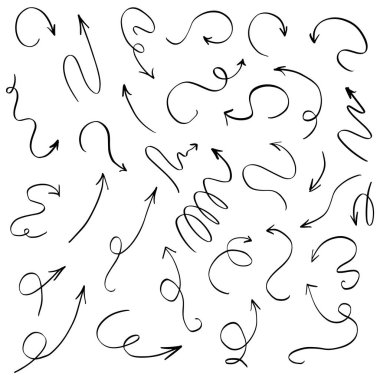 Vektör okları fırçalar ve işaretçileri olan yapılan Doodle tarzı handdrawn kümesi