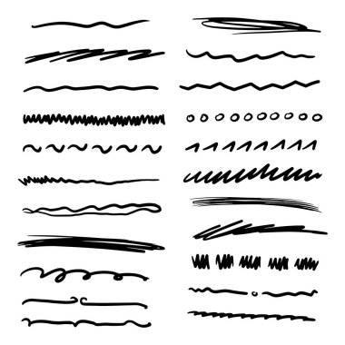 İşaretleyici Fırça Biçiminde Altı Çizili Vuruşlar El Yapımı Koleksiyon Kümesi Çeşitli Şekiller