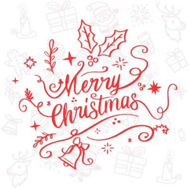 Handdrawn Merry Noel yazı tipografi selamlar kart