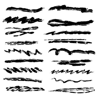 İşaretleyici Fırça Biçiminde Altı Çizili Vuruşlar El Yapımı Koleksiyon Kümesi Çeşitli Şekiller
