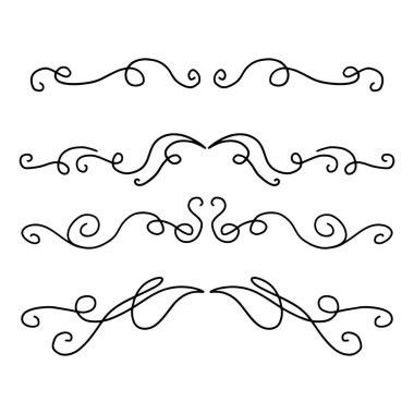 Handdrawn girdaplar ve eğriler koleksiyonu. Düğün kartları için süs eşyaları tasarım elemanı, davetiyeler, tarih kartları, restoran için el ilanları kaydetmek