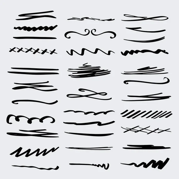 Kézzel Készített Kollekció Készlet Aláhúzott Strokes Marker Brush Doodle Style — Stock Vector