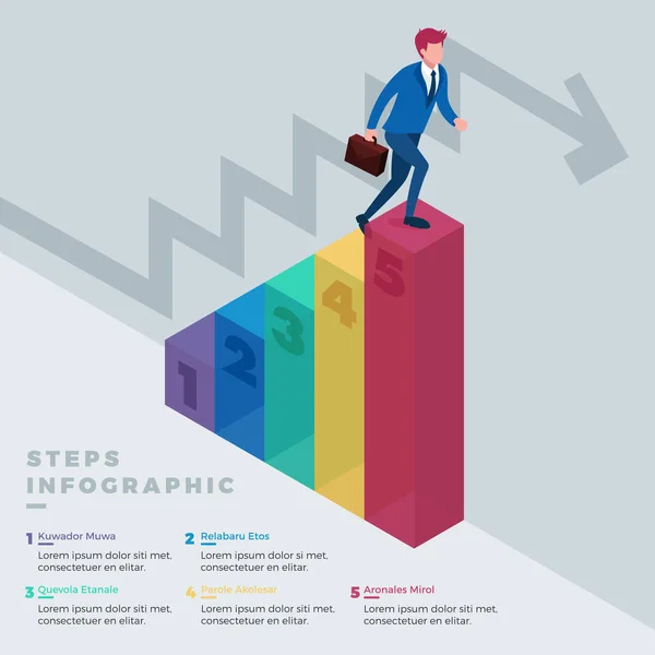 Ilustração Isométrica Dos Empresários Escalando Escadas Para Objetivo Sucesso Infográfico — Vetor de Stock