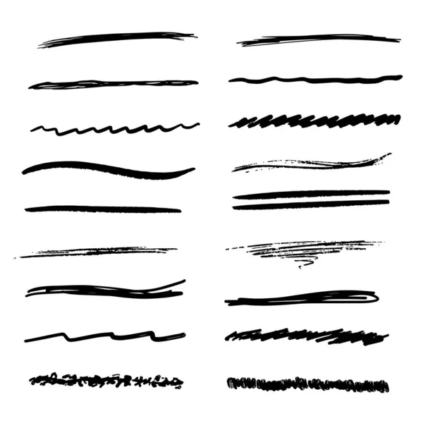 Handmade Collection Set Underline Strokes Marker Brush Doodle Style Various — Stock Vector