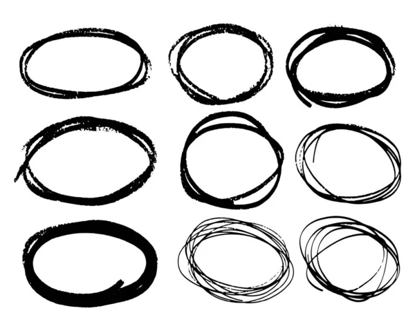 Doodle Conjunto Mão Preta Desenhado Círculo Linha Esboço Conjunto Círculos — Vetor de Stock