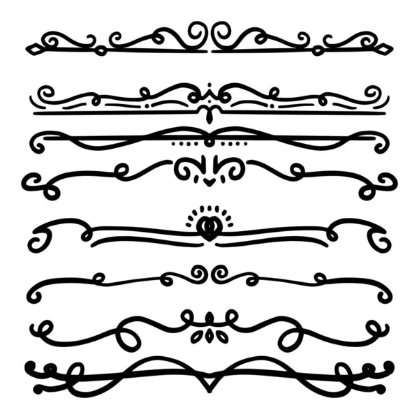 Collection Handdrawn Swirls Curves Design Element Ornaments Wedding Cards Invitations — Stock Vector