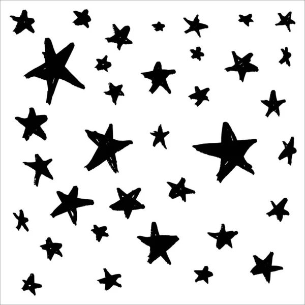 Ensemble Étoiles Vectorielles Dessinées Main Noires Dans Style Doodle Sur — Image vectorielle