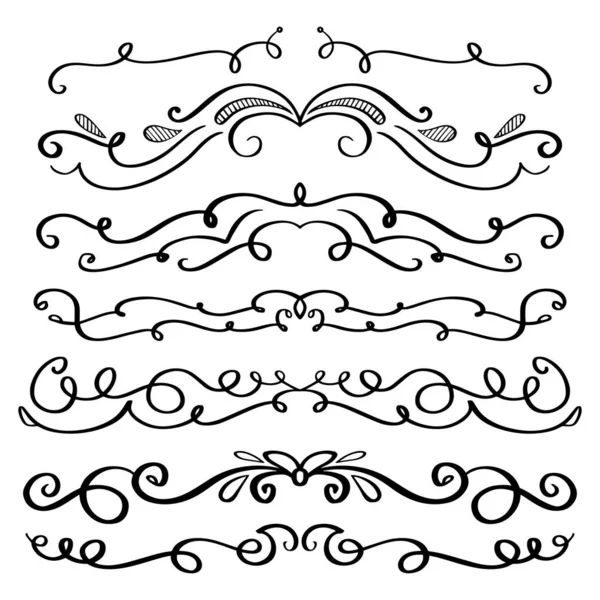 Collection Handdrawn Swirls Curves Design Element Ornaments Wedding Cards Invitations — Stock Vector