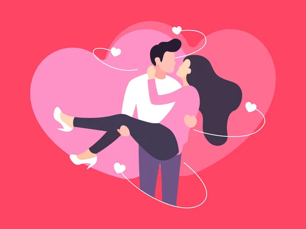Couple Sur Valentines Carte Vecteur Illustration — Image vectorielle