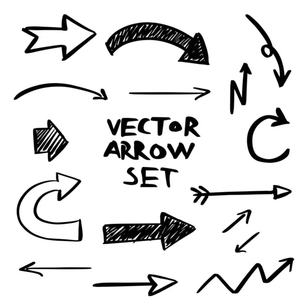 Handdrawn Zestaw Strzałek Wektor Stylu Doodle Pędzlami Znaczniki — Wektor stockowy