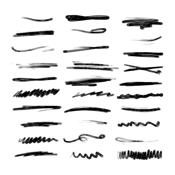 Kézzel Készített Kollekció Készlet Aláhúzott Strokes Marker Brush Doodle Style — Stock Vector