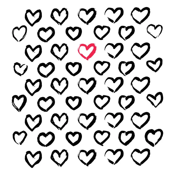 Sada Devíti Ručně Kreslené Srdcí Ručně Kreslené Hrubé Značkovací Srdce — Stockový vektor