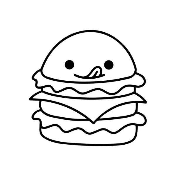 Ілюстрована Гамбургер Смачний Фаст Фуд Нездорова Їжа Вулична Їжа Симпатичними — стоковий вектор