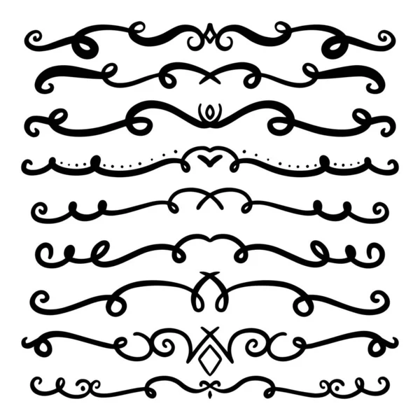 手绘漩涡和曲线的集合 婚礼卡装饰设计元素 在邀请函中 保存日期卡 餐厅传单 — 图库矢量图片