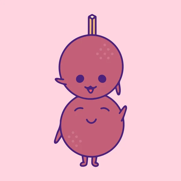 Cute Kawaii Illustration Meatballs Buddies Greeting Each Other Handmade Cartoon — Stock Vector