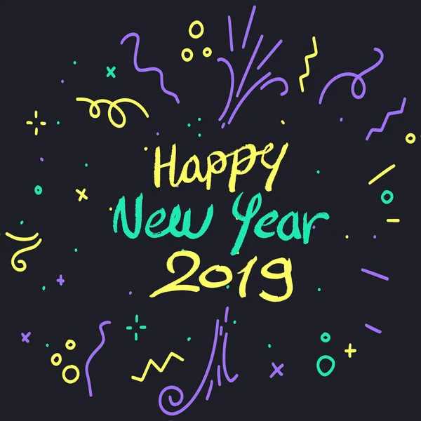 2019 Feliz Ano Novo Texto Decorado Fundo Estilo Movimento Splashy —  Vetores de Stock