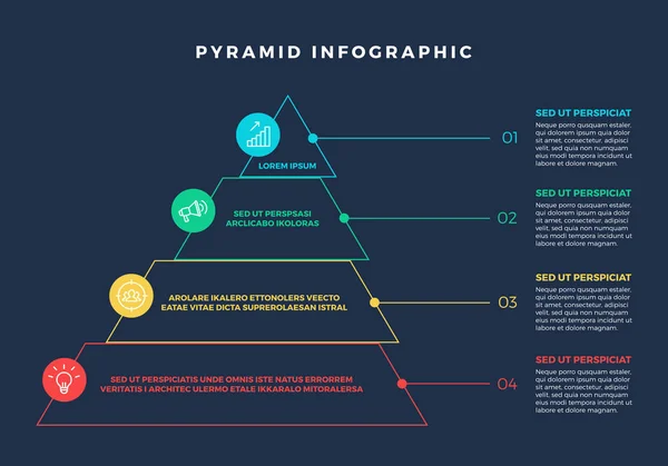 Farbenfrohe Hierarchiepyramideninfografische Elemente Mit Schritten Und Beschreibung Daneben Vektor Eps10 — Stockvektor