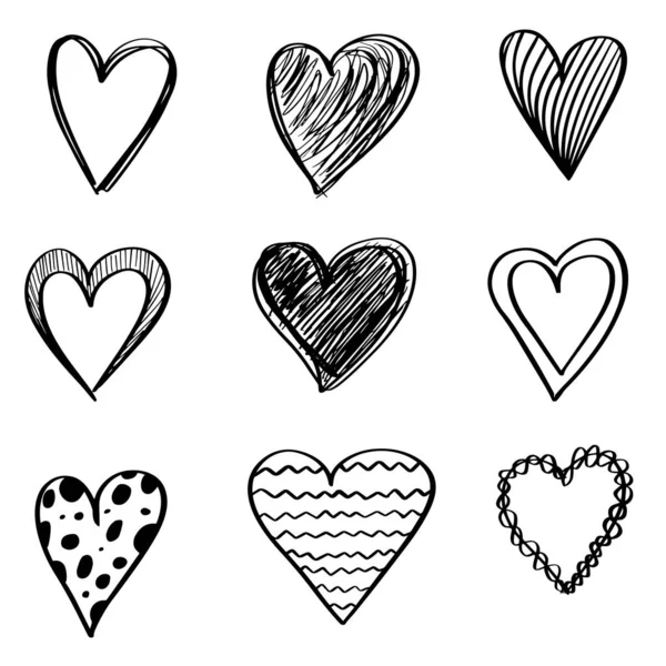 Handdrawn Hearts Isolated White Background Vector Illustration — Stock Vector