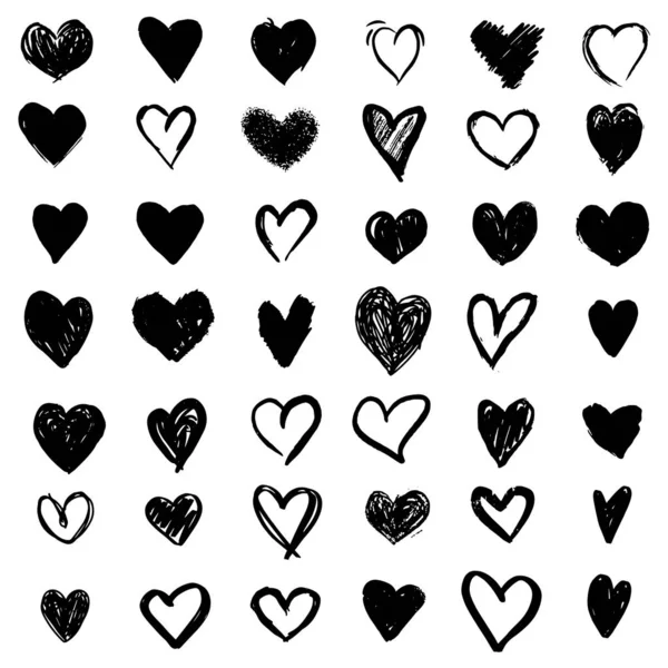 Μια Σειρά Από Εννιά Χειροποίητα Καρδιά Χειροχαρισμένες Καρδιές Μαρκαδόρος Απεικόνιση — Διανυσματικό Αρχείο