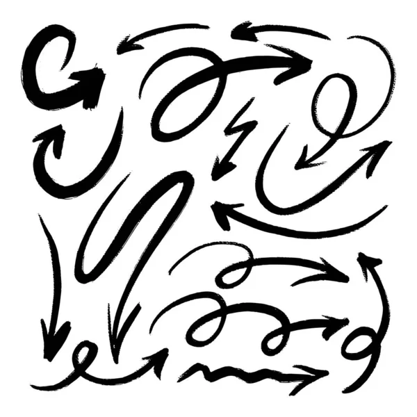 Illustration Der Grunge Skizze Handgemachte Aquarell Doodle Vektor Pfeile Set — Stockvektor